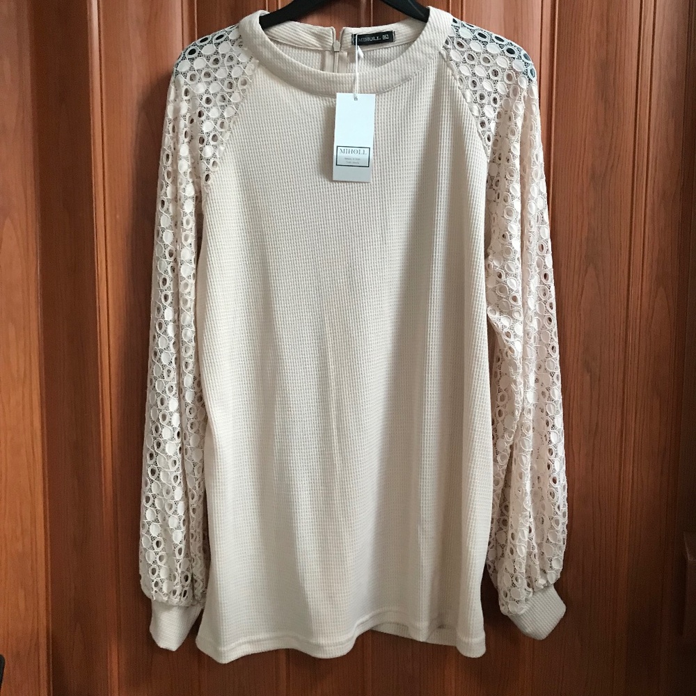 Miholl Women’s Long Sleeves Lace Casual Loose Top NWT  Size XL  Oatmeal